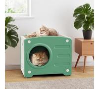 DWVO 2-Tier Cat House, Bunk Cat Bed with Scratch Board, Spacious Cat Cave for Multiple Cats, Weatherproof, Indoor Outdoor Use, Heavy Duty Sturdy Holds 200lbs, Easy Assembly Birthday Gift