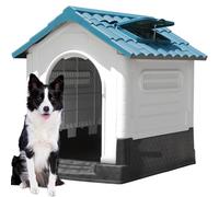 DWVO 33.1'' Plastic Foldable Dog House for Small and Medium Dogs, Waterproof Folding Pet House with Adjustable Top Window and Elevated Base (33.1''L x 27.6''W x 30''H)