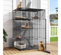 DWVO 4 Tier Large Cats Cage Indoor with Hammock, 4 Doors, 3 Ladders, Outdoor Kitty Enclosure Catio Metal Wire Dense Kennels for 1-3 Kitty, Small Animal DIY Detachable Pet Playpen, 104x72x140 cm