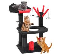 DWVO 61.5 cm Gothic Indoor Cat Tree with Bed, Spider Hanging Ball, and Scratching Post, Black, Halloween