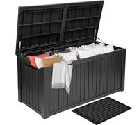 DWVO 680L Extra-Large Patio Garden Storage Box, Waterproof Resin Deck Box with Removable Divider, Outdoor Storage for Garden Furniture, Tools & Pool Accessories,Black
