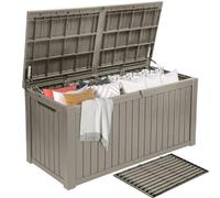 DWVO 680L Extra-Large Patio Garden Storage Box, Waterproof Resin Deck Box with Removable Divider, Outdoor Storage for Garden Furniture, Tools & Pool Accessories,Light Brown