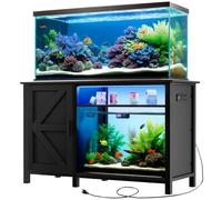 DWVO Aquarium Stand for 55-75 Gallon Fish Tank with Additional 20 Gallon Space and LED Lights, Fish Tank Stand with Adjustable Dividers and Power Outlets, Suitable for Turtle Tank Terrarium, Black