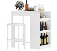 DWVO Breakfast Bar Table and Stools Set, Kitchen Breakfast Bar Table Set Storage Shelf for Kitchen Dining Room Pub Industrial Steel Frame White