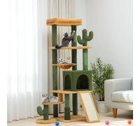 DWVO Cactus Cat Tree for Large Cats: 60" Tall with Self-Grooming Brush, Cute Kitten Climbing Tower for Indoor Kittens with Cat Condo, Top Perch, Basktet, Sisal Scratching Posts, Dangling Ball
