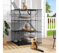DWVO Cat Cage 3-Tiers DIY Cat Playpen with Metal Wire Dense, 71x71x104 cm Indoor Pet Enclosures with Extra Large Hammock for 1-2 Ferret, Chinchilla, Rabbit, Small Animals, Black