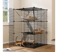DWVO Cat Cage Indoor, 3-Tiers DIY Enclosures with 3 Doors, 2 Ladders, 72x72x104 cmMetal Kitten Playpen Kennels Pet Crate with Extra Large Hammock, Pet Cage for 1-2 Bunny Chinchilla Black