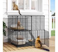 DWVO Cats Cage 2 Tier Indoor Cats Enclosures DIY Kitten Cage Pet Playpen Metal Kennel for 1-2 Kitty Ferret Chinchilla Rabbit Squirrel Small Animals