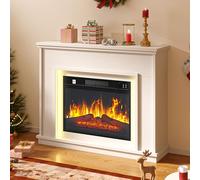 DWVO Electric Fireplace, Electric Fire and Surround Suite 23" and Realistic Flame Effect Fire,White FirePlaces Reach up to 30㎡ Space with Programmable Timer and LED Light Strip, 100x26x80.5CM