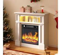 DWVO Electric Fireplace Suite 32" and Realistic Flame Effect Fire, Electric Fire and Surround Reach up to 30㎡ Space, White Electric Fire with Programmable Timer and LED Light Strip,80.5x30.5x80.5CM