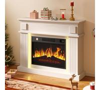 DWVO Electric Fireplace Suite 39" and Realistic Flame Effect Fire, Electric Fire and Surround Reach up to 30㎡ Space, White Electric Fire with Programmable Timer and LED Light Strip, 100x26x80.5CM