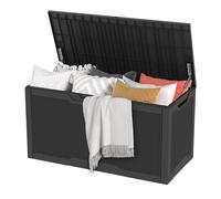 DWVO Garden Outdoor Storage Box|380L 115.4x55x58.3cm|Rattan Effect|Patio Resin Deck Box for Pillows, Pool Accessories,Shoe|Waterproof||Securely Lockable|Side Carry Handles|All Weather Resistant(Black)