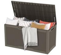 DWVO Garden Outdoor Storage Box|380L 115.4x55x58.3cm|Rattan Effect|Patio Resin Deck Box for Pillows, Pool Accessories,Shoe|Waterproof||Securely Lockable|Side Carry Handles|All Weather Resistant(Taupe)