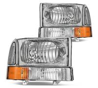 DWVO Headlight Assembly Compatible with 2000-2004 Ford Excursion/1999-2004 F250 F350 F450 F550 Super Duty Pickup Truck + Signal Lamps (Driver & Passenger Side)