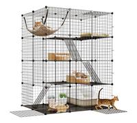 DWVO Large Cat Cage Indoor, Enclosure Metal Wire 4-Tiers Cat Kennels with 4 Doors, 3 Ladders DIY Cat Playpen with Large Hammock, Animals Cages for for 1-3 Cats Bunny Chinchilla Black 104x72x140 cm