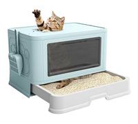 DWVO Large Cat Litter Box with Lid & Scoop, Sliding Tray for Easy Cleaning, Built-In Groomer & Odor Control Storage, Anti-Splash Flap Door, Spacious Enclosed Litter Tray