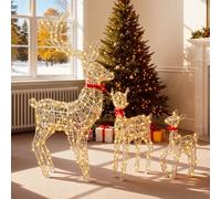 DWVO Light-Up Christmas Reindeer Set, 3-Piece LED Deer Family with RF Remote, 210 RGB LEDs, 89 Lighting Effects, Detachable Antlers & Neck, Pre-Lit Holiday Display for Home and Garden