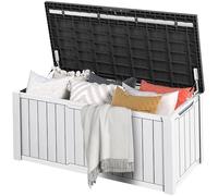 DWVO Outdoor Garden Storage Box|450L 142.1x67.6x60cm|Waterproof||Securely Lockable|Side Carry Handles|All Weather Resistant|Patio Resin Deck Box for Pillows, Equipment,Shoe(Black+White)