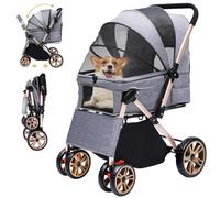 DWVO Pet Stroller for Small Medium Dogs 22kg, Foldable Pram With Storage Basket and Cup Holder, Pushchair for Cats and Puppies (Grey)