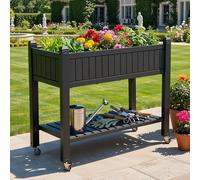 DWVO Raised Bed,108.5 * 44 * 89.5cm Elevated Planter Rectangle with Wheels