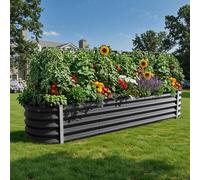 DWVO Raised Beds for Garden,630L Raised bed Metal,0.35mm Galvanised Steel galvanised planter with Safety Edging&Rubber Stripor Garden Vegetables Fruit(Black 240X61X43CM)
