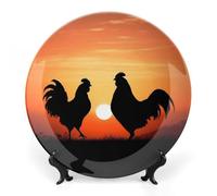 DWVSFJM Animal Chickens Print Bone China Decorative Plate With Display Stand Ceramic Decorative Plate Porcelain Round Dinner Plate Art Crafts For Wall Hanging Decoration 10inch