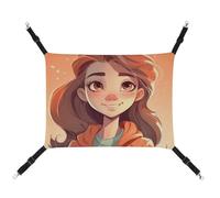 DWVSFJM Beautiful Cartoon Girl Cat Hammock Pet Cage Hammock Soft Pet Hanging Bed with Adjustable Straps and Metal Hooks Pattern Warm Hanging Pet Mats for Cats Small Dogs Rabbits