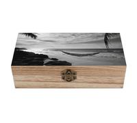 DWVSFJM Black And White Beach Wooden Storage Box With Hinged Lid Vintage Decorative Boxes Jewelry Memory Box Keepsakes Boxes Gift Jewelry Box For Letters, Trinkets,Gifts