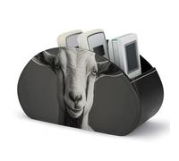 DWVSFJM - Black and White Goat Remote Control PU Leather Storage Box with 5 Compartments Emotion Control Stand for Living Room Bedroom Office