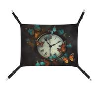 DWVSFJM Butterfly Clocks Cat Hammock Pet Cage Hammock Soft Pet Hanging Bed with Adjustable Straps and Metal Hooks Pattern Warm Hanging Pet Mats for Cats Small Dogs Rabbits