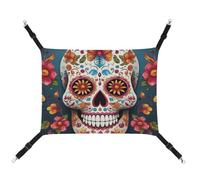 DWVSFJM Colorful Sugar Skull Cat Hanging Hammock Adjustable Resting Sleepy Cat Window Pad Pets Hammock Soft Bed for Cats Rabbits Or Other Small Animals