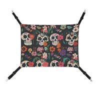 DWVSFJM Day of The Dead Floral Skull Patterns Cat Hammock Pet Cage Hammock Soft Pet Hanging Bed with Adjustable Straps and Metal Hooks Pattern Warm Hanging Pet Mats for Cats Small Dogs Rabbits