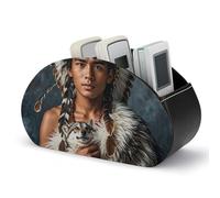DWVSFJM - Indigenous Wolf Remote Control PU Leather Storage Box with 5 Compartments Emotion Control Stand for Living Room Bedroom Office
