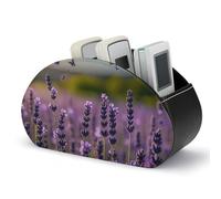 DWVSFJM - Lavender Butterfly Remote Control Faux Leather Storage Box with 5 Compartments Emotion Control Stand for Living Room Bedroom Office