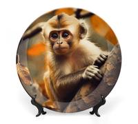 DWVSFJM Monkey on Tree Print Bone China Decorative Plate With Display Stand Ceramic Decorative Plate Porcelain Round Dinner Plate Art Crafts For Wall Hanging Decoration 8inch