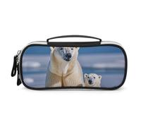 DWVSFJM Pu Leather Pencil Case Waterproof Portable Makeup Bag With Zipper 2 Polar Bears Pencil Pouch For Office Supplies Makeup Bag