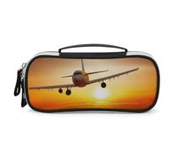 DWVSFJM Pu Leather Pencil Case Waterproof Portable Makeup Bag With Zipper Aircraft Plane at Sunset Pencil Pouch For Office Supplies Makeup Bag