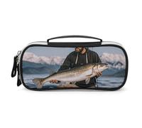 DWVSFJM Pu Leather Pencil Case Waterproof Portable Makeup Bag With Zipper Bass Fishing Wave Pencil Pouch For Office Supplies Makeup Bag