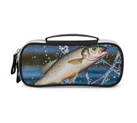 DWVSFJM Pu Leather Pencil Case Waterproof Portable Makeup Bag With Zipper Big Mouth Bass Bites Bait Pencil Pouch For Office Supplies Makeup Bag