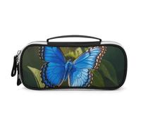 DWVSFJM Pu Leather Pencil Case Waterproof Portable Makeup Bag With Zipper Blue Butterfly Small Pencil Pouch For Office Supplies Makeup Bag
