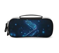 DWVSFJM Pu Leather Pencil Case Waterproof Portable Makeup Bag With Zipper Blue DNA Structure Pencil Pouch For Office Supplies Makeup Bag