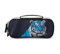 DWVSFJM Pu Leather Pencil Case Waterproof Portable Makeup Bag With Zipper Blue Rose Tiger Pencil Pouch For Office Supplies Makeup Bag