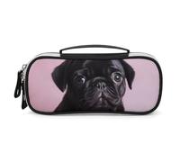 DWVSFJM Pu Leather Pencil Case Waterproof Portable Makeup Bag With Zipper Cute Black Pug Pencil Pouch For Office Supplies Makeup Bag