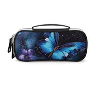 DWVSFJM Pu Leather Pencil Case Waterproof Portable Makeup Bag With Zipper Galaxy Blue Butterfly Pencil Pouch For Office Supplies Makeup Bag
