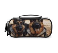 DWVSFJM Pu Leather Pencil Case Waterproof Portable Makeup Bag With Zipper German Shepherd Dog Pencil Pouch For Office Supplies Makeup Bag