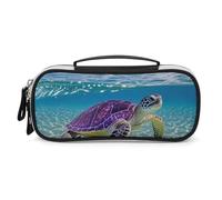 DWVSFJM Pu Leather Pencil Case Waterproof Portable Makeup Bag With Zipper Hawaii with Purple Sea Turtle Pencil Pouch For Office Supplies Makeup Bag