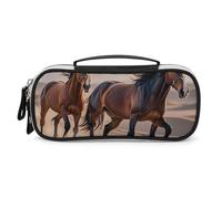 DWVSFJM Pu Leather Pencil Case Waterproof Portable Makeup Bag With Zipper Horses Running in The Sand Pencil Pouch For Office Supplies Makeup Bag