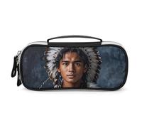 DWVSFJM Pu Leather Pencil Case Waterproof Portable Makeup Bag With Zipper Indigenous People And Wolves Pencil Pouch For Office Supplies Makeup Bag