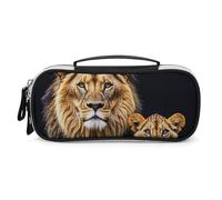 DWVSFJM Pu Leather Pencil Case Waterproof Portable Makeup Bag With Zipper Mother Lion And Young Lion Pencil Pouch For Office Supplies Makeup Bag