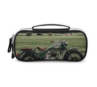 DWVSFJM Pu Leather Pencil Case Waterproof Portable Makeup Bag With Zipper Motorcycles on Green Grass Pencil Pouch For Office Supplies Makeup Bag